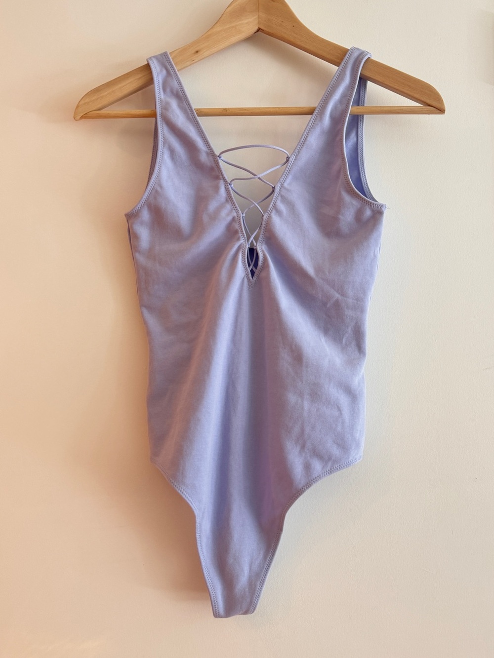 NWOT Wilfred Lavender One-Piece Bodysuit with Lace-Up Detail